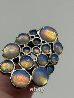Sterling Silver Signed Faceted Opalite Opaline Glass Ring Size 8