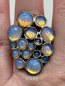 Sterling Silver Signed Faceted Opalite Opaline Glass Ring Size 8
