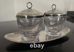 Sterling Silver Spain Jam Sugar Glass Jars with Stand Tray