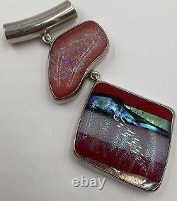 Sterling Silver Striped Red & Blue Glass Art Pendant