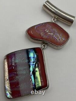 Sterling Silver Striped Red & Blue Glass Art Pendant