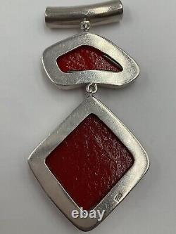 Sterling Silver Striped Red & Blue Glass Art Pendant