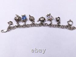 Sterling Silver Teapot Tea Kettle Glass & SwarovskiBead Charms Bracelet 925 D043