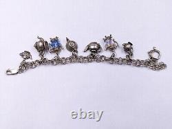 Sterling Silver Teapot Tea Kettle Glass & SwarovskiBead Charms Bracelet 925 D043