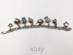 Sterling Silver Teapot Tea Kettle Glass & SwarovskiBead Charms Bracelet 925 D043