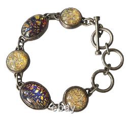 Sterling Silver Toggle Bracelet Dichroic Glass Cabochons