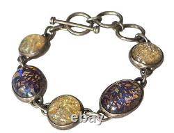 Sterling Silver Toggle Bracelet Dichroic Glass Cabochons