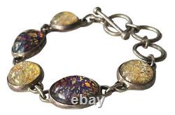 Sterling Silver Toggle Bracelet Dichroic Glass Cabochons