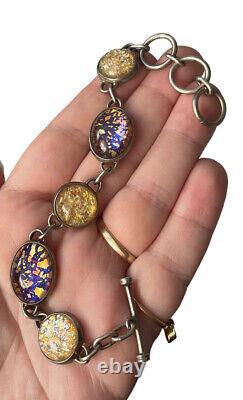 Sterling Silver Toggle Bracelet Dichroic Glass Cabochons