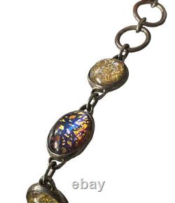 Sterling Silver Toggle Bracelet Dichroic Glass Cabochons