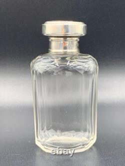 Sterling Silver Topped Cut Glass Perfume Scent Bottle Birmingham H. Matthews 1916