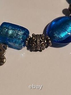 Sterling Silver Vintage Blue Glass Bead Charm Bracelet Charms Rare Design