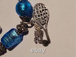 Sterling Silver Vintage Blue Glass Bead Charm Bracelet Charms Rare Design