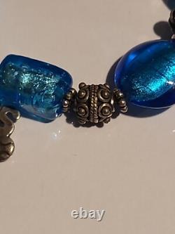 Sterling Silver Vintage Bracelet Blue Glass Toggle Design Charm Bracelet