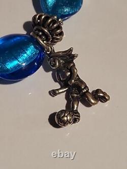 Sterling Silver Vintage Bracelet Blue Glass Toggle Design Charm Bracelet