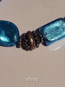 Sterling Silver Vintage Bracelet Blue Glass Toggle Design Charm Bracelet