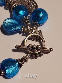 Sterling Silver Vintage Bracelet Blue Glass Toggle Design Charm Bracelet