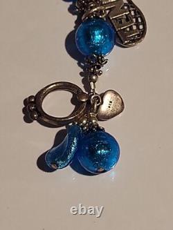 Sterling Silver Vintage Bracelet Blue Glass Toggle Design Charm Bracelet