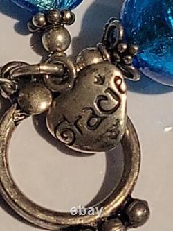 Sterling Silver Vintage Bracelet Blue Glass Toggle Design Charm Bracelet