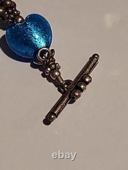 Sterling Silver Vintage Bracelet Blue Glass Toggle Design Charm Bracelet