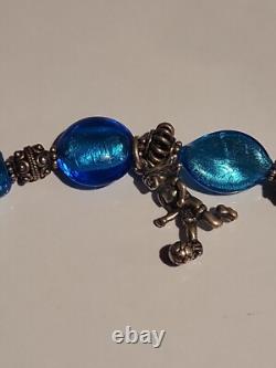 Sterling Silver Vintage Bracelet Blue Glass Toggle Design Charm Bracelet