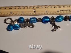 Sterling Silver Vintage Bracelet Blue Glass Toggle Design Charm Bracelet