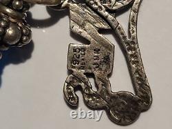 Sterling Silver Vintage Bracelet Blue Glass Toggle Design Charm Bracelet