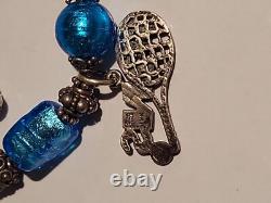 Sterling Silver Vintage Bracelet Blue Glass Toggle Design Charm Bracelet