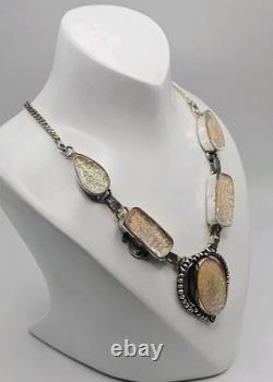 Sterling Silver Vintage Dichroic Glass Statement Necklace 19