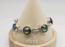 Sterling Silver Vintage Native Mexico Dichroic Glass Toggle Chain Bracelet 8