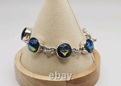 Sterling Silver Vintage Native Mexico Dichroic Glass Toggle Chain Bracelet 8