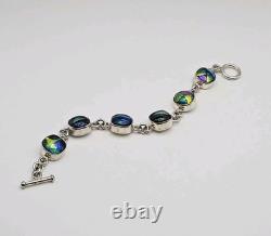 Sterling Silver Vintage Native Mexico Dichroic Glass Toggle Chain Bracelet 8