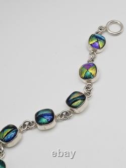 Sterling Silver Vintage Native Mexico Dichroic Glass Toggle Chain Bracelet 8
