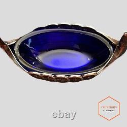 Sterling Silver Vintage Viking Salt Cellar With Cobalt Blue Glass Insert