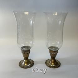 Sterling Silver Weighted Candleholders Etched Glass Hurricane Duchin Creation 2