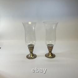 Sterling Silver Weighted Candleholders Etched Glass Hurricane Duchin Creation 2