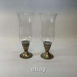 Sterling Silver Weighted Candleholders Etched Glass Hurricane Duchin Creation 2