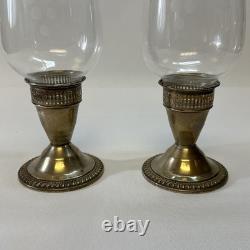 Sterling Silver Weighted Candleholders Etched Glass Hurricane Duchin Creation 2