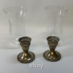 Sterling Silver Weighted Candleholders Etched Glass Hurricane Duchin Creation 2