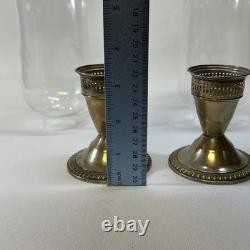 Sterling Silver Weighted Candleholders Etched Glass Hurricane Duchin Creation 2