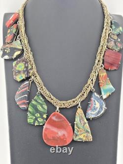 Sterling Silver Wire Antique Romano Egyptian Glass Fragments Necklace 20 1989