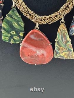 Sterling Silver Wire Antique Romano Egyptian Glass Fragments Necklace 20 1989