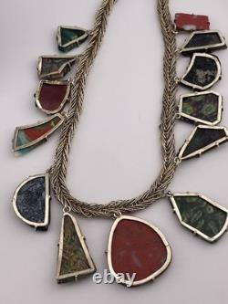 Sterling Silver Wire Antique Romano Egyptian Glass Fragments Necklace 20 1989
