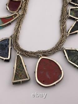 Sterling Silver Wire Antique Romano Egyptian Glass Fragments Necklace 20 1989