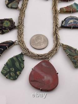 Sterling Silver Wire Antique Romano Egyptian Glass Fragments Necklace 20 1989