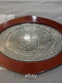 Sterling Silver Wood And Glass Table Platter For Decanters, Condiments, Drinks