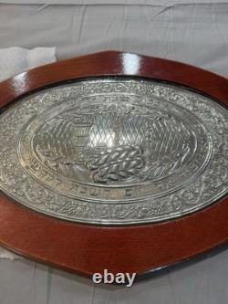 Sterling Silver Wood And Glass Table Platter For Decanters, Condiments, Drinks