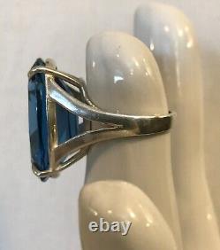 Sterling Silver and Cobalt Blue Cut Glass Statement Ring Size 7 Vintage Chunky