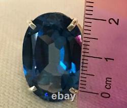 Sterling Silver and Cobalt Blue Cut Glass Statement Ring Size 7 Vintage Chunky
