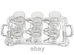 Sterling Silver and Glass Tray and Liqueur Glasses Antique Victorian